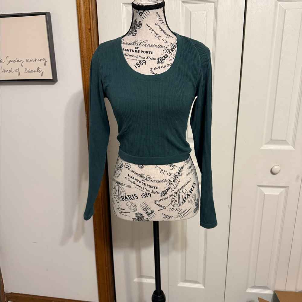 Teal Long‎ Sleeve Ribbed Top